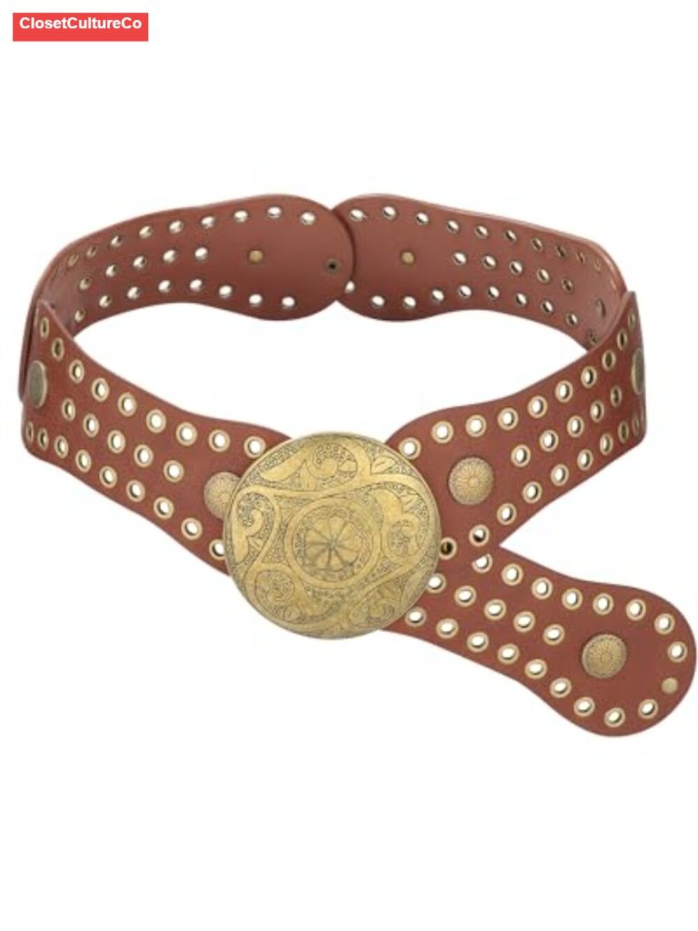 Wide Western Belt PU Leather Concho Buckle Cowgirl Boho Style
